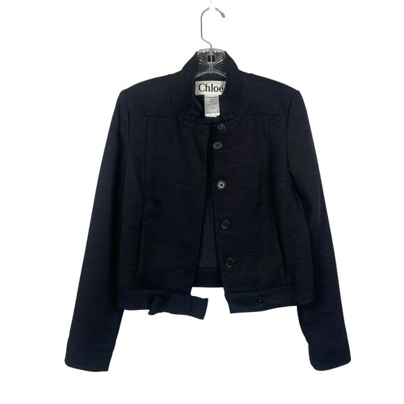 CHLOE Linen/Wool Black Bomber Jacket-Women's Size FR36 - Picture 1 of 5